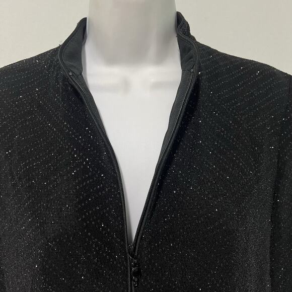 Alex Evenings Jacket Women M Black Lace mesh shimmer embellished zip formal - Picture 3 of 12